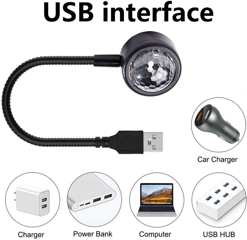 مصغرة USB الموسيقى إيقاع ماجيك المرحلة تأثير مصباح إسقاط LED حفلة ديسكو DJ ضوء المرحلة سيارة الديكور جو ضوء الليل