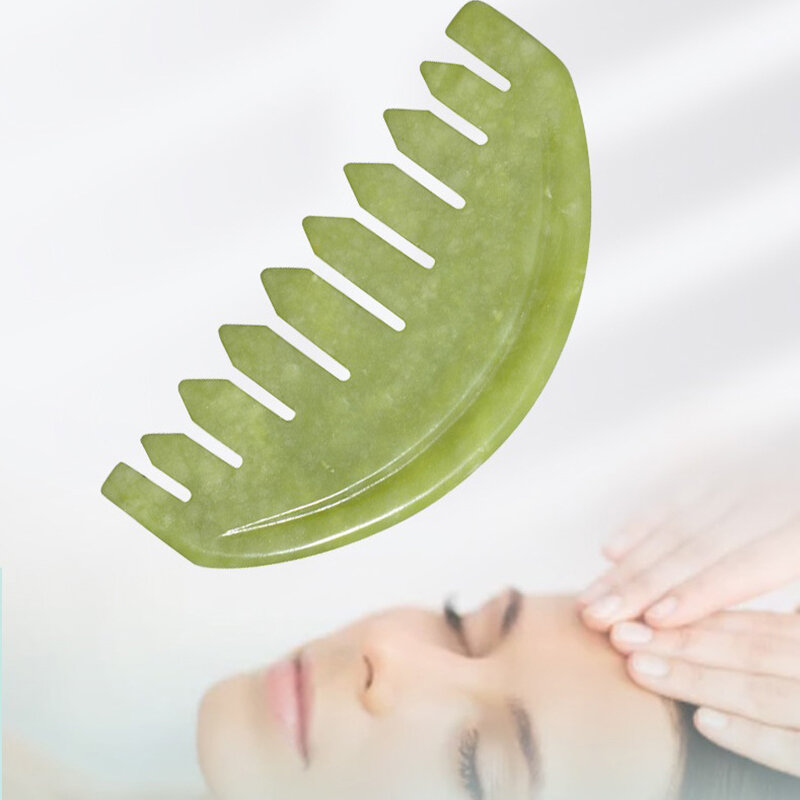 Natural jade guasha rosto raspador cabeça massagem pente gua sha raspagem pente de cabelo cuidado do couro cabeludo massageador ferramenta spa gatilho ponto terapia