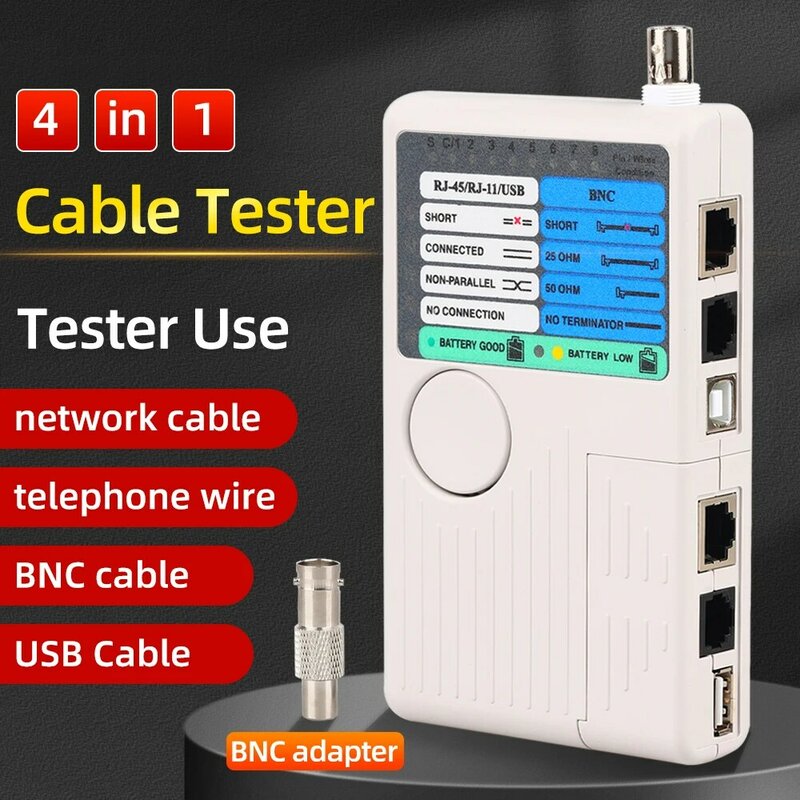 SAIVXIAN Professional Multi Function 4 In 1 Network Cable Tester RJ45/RJ11/USB/BNC LAN Cable Cat5 Cat6 Wire Tester