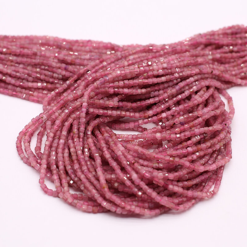 Batu alam manik-manik kubus merah muda turmalin kristal manik longgar untuk mode pembuatan perhiasan Diy kalung gelang aksesoris