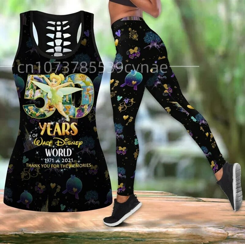 Summer New Disney Tinker Ball Women's Book Hollow Vest+women's Leggings Yoga Set Fitness Leggings Suit Sports Set