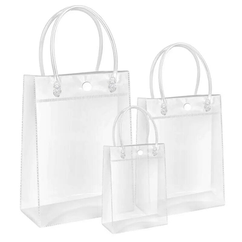 1~10PCS Transparent PVC Handbag Christmas Gift Packaging Bags With Handles Shopping Travel Clear Tote Jelly Bag Shoulder Makeup