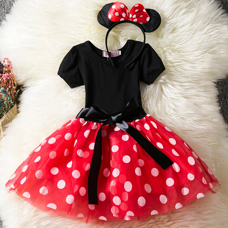 Gaun putri Polka Dot lengan pendek anak-anak Musim Panas 1-6 tahun pakaian bayi perempuan kostum Cosplay