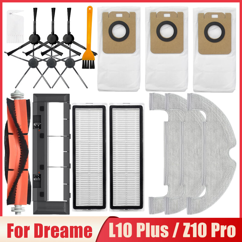 Replacement For Dreame L10 Plus / Z10 Pro Vacuum Cleaner Main / Side Brush Cover Dust Bags Hepa Filter Mop Cloth Accessories