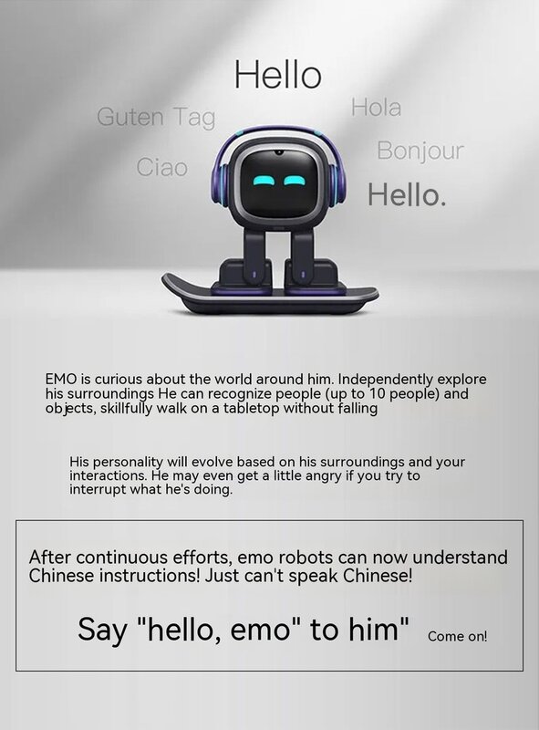 Emo Robot Pet Brinquedo Inteligente, Futuro AI Voice, Brinquedo Eletrônico Inteligente, PVC Desktop Companion Robot para Crianças, Natal Presentes