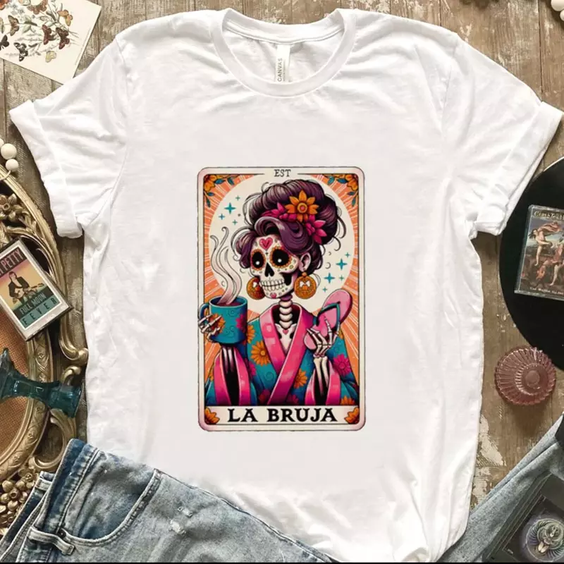 Женская футболка с коротким рукавом La Bruja, модная уличная Футболка с принтом, базовая женская футболка с круглым вырезом и мультяшным принтом