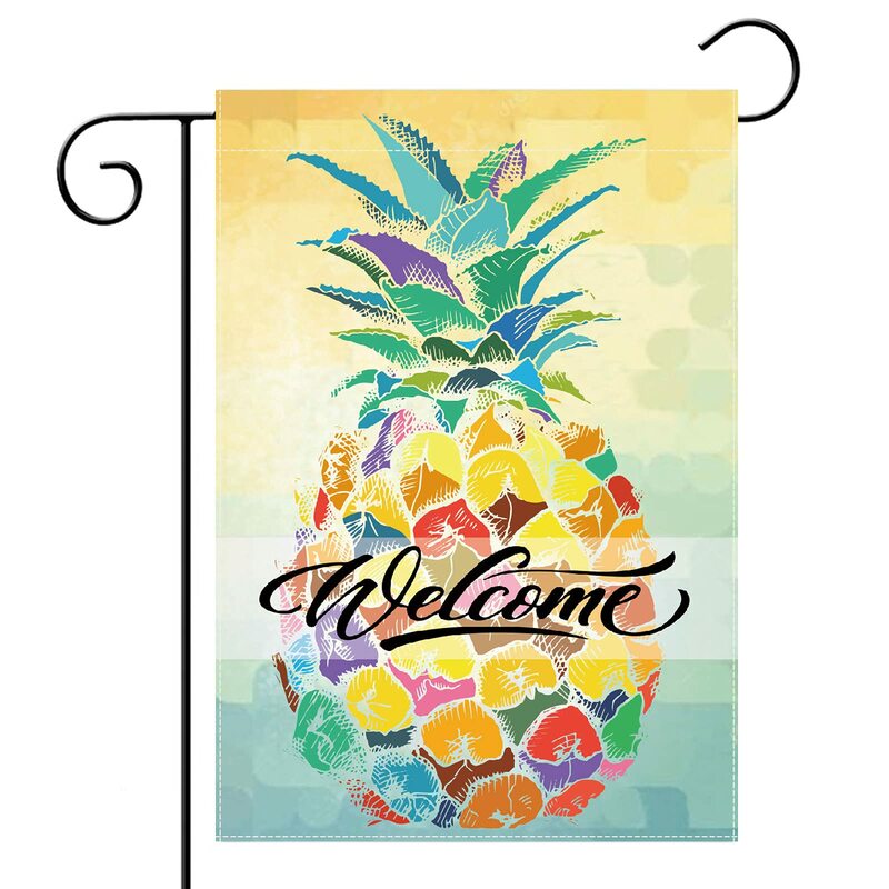 Ананасы, Садовый флаг, тропические пальмы, листья, цветы, яркие Летние фрукты, двусторонние Полиэстеровые флагами для газона