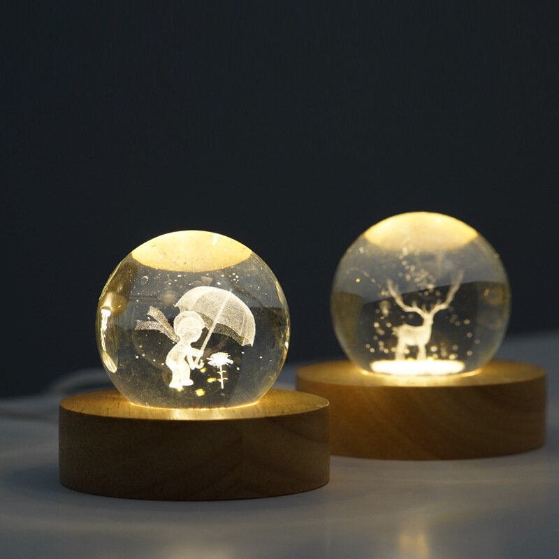 3D Creative Sculpture Crystal Ball Night Light Plug In Energy Saving Sleep Warm Bedside Table Light Gift Decoration Table Lamps