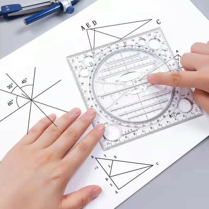 Multifunction Rotatable Drawing Template Ruler Art Design Construction Architect Stereo Geometry Circle Drafting Measuring Scale