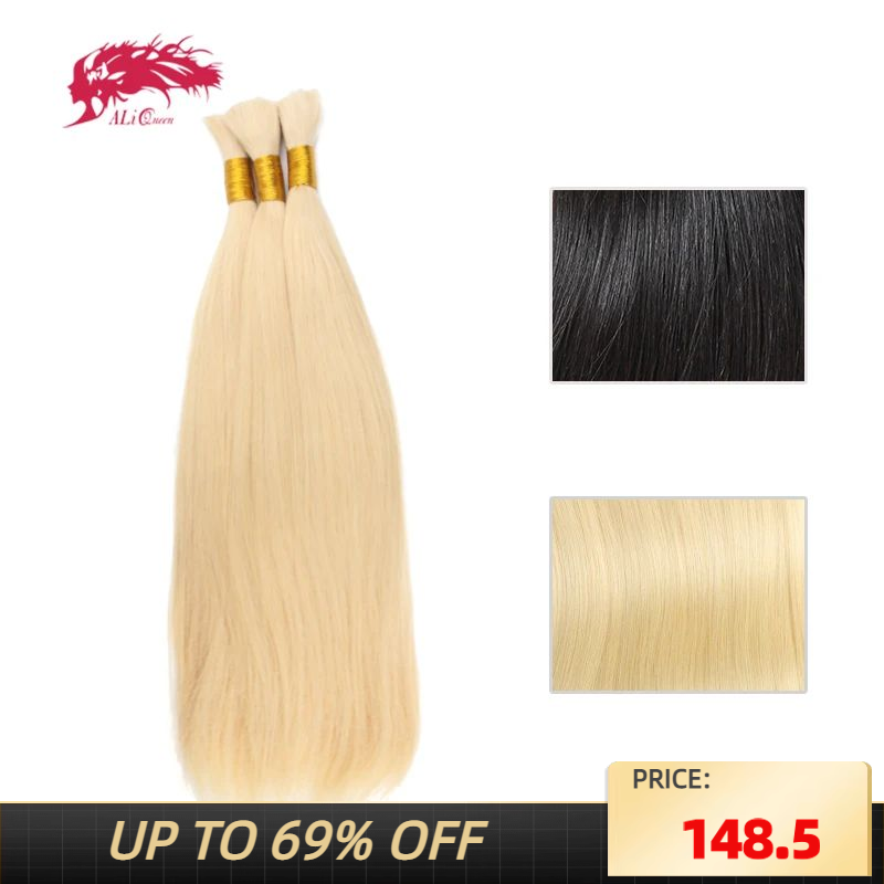 Ali Queen Hair Product 3Pcs 100% Human Hair Brazilian Straight Virgin Hair Extensions Natural Black Or #613 Bulk Hair