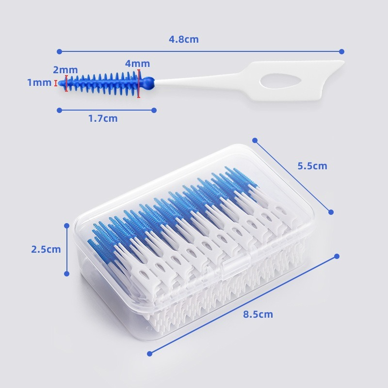 Sikat Interdental 40 buah/kotak, sikat ortodontik pembersih gigi, perawatan mulut silikon lembut kepala sikat Interdental bagus untuk gusi