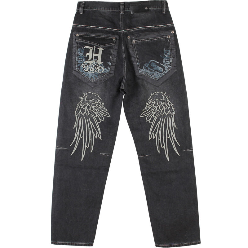 Jeans de skate hip-hop masculino, calça jeans solta preta, tamanho grande, Y2K, verão