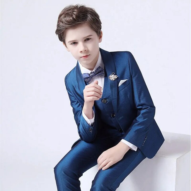 Set Jas Anak Laki-laki Biru Tua Elegan untuk Pernikahan 2023 Kostum Host Pertunjukan Piano Pesta Upacara Ulang Tahun Anak-anak Pria Formal