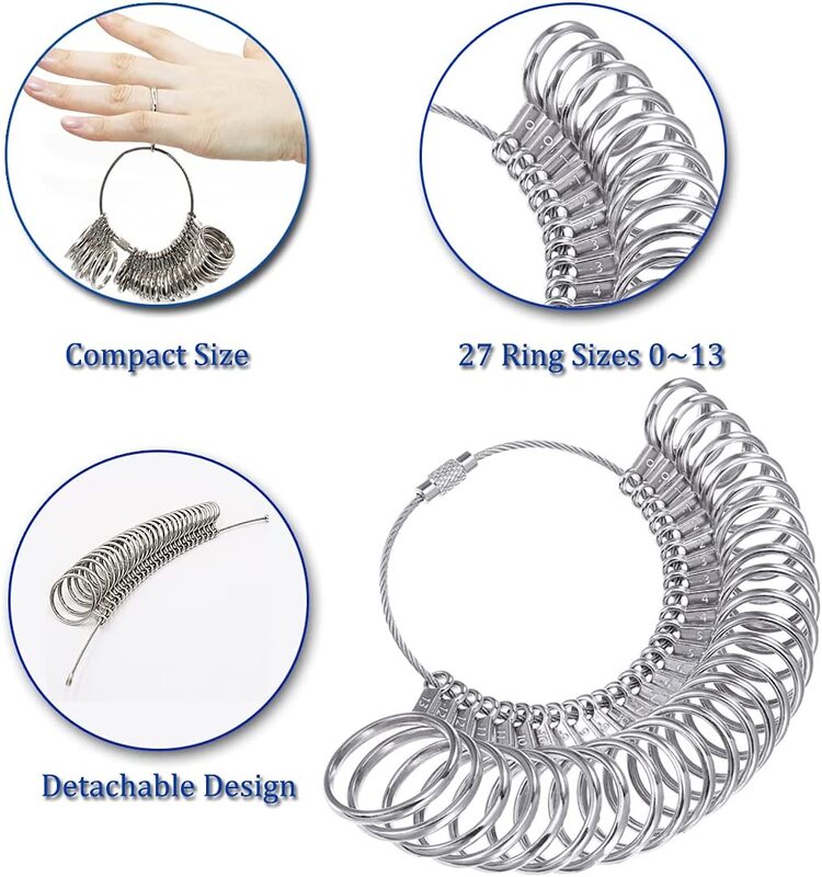 Anel mandrel metal sizer conjunto com jóias de borracha martelo anéis tamanho ferramentas medição dedo calibre aço inoxidável anel shaper ferramenta
