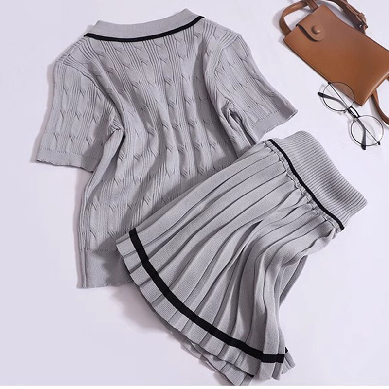 Two Pieces Sets Women Fashion Sweet Bowknot Short Sleeves Top + Mini Pleated Skirts 2024 New Korea Summer Casual Outfits