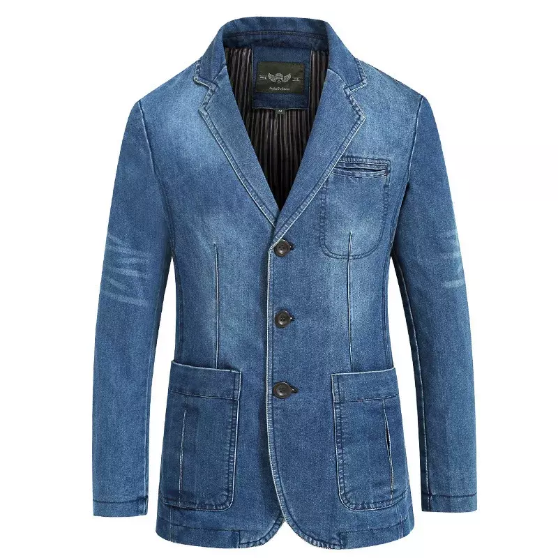 Blazer de mezclilla para hombre, de algodón Chaqueta de traje de gran tamaño, abrigo azul Vintage 4XL, chaqueta vaquera, A2G2182, nueva moda