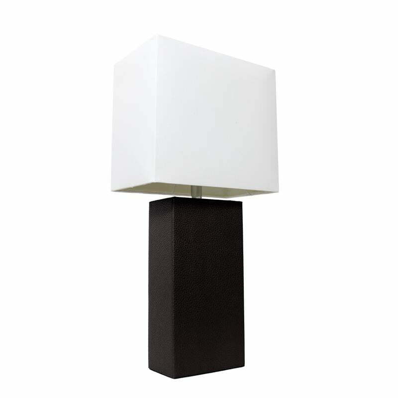 Lámpara de mesa moderna de cuero, diseño elegante, pantalla de tela blanca