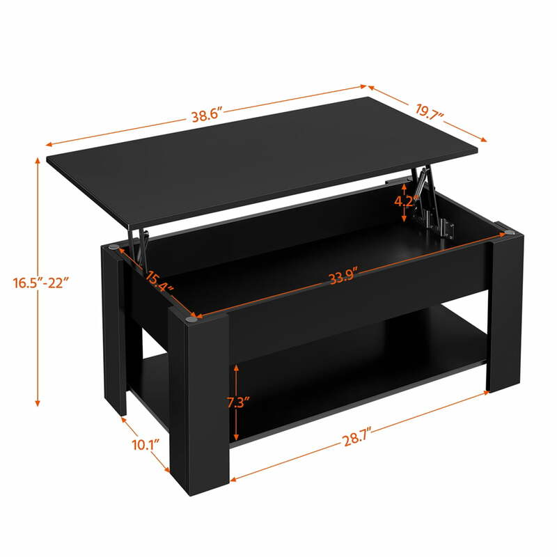 スマイルmartモダン38.6 "ウッドリフトトップコーヒーテーブル、棚付き、黒のリビングルームテーブル木製ダイニングテーブル