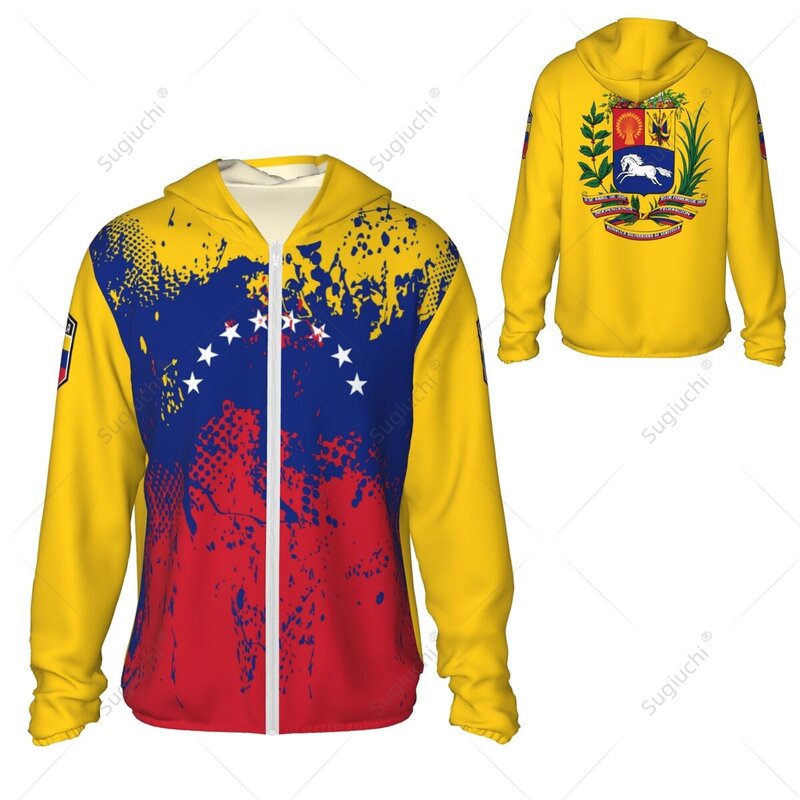 Толстовка с защитой от солнца и флагом Венесуэлы, Солнцезащитная одежда, одежда для рыбалки, езды на велосипеде, бега, быстросохнущий, с длинным рукавом и молнией, полиэстер