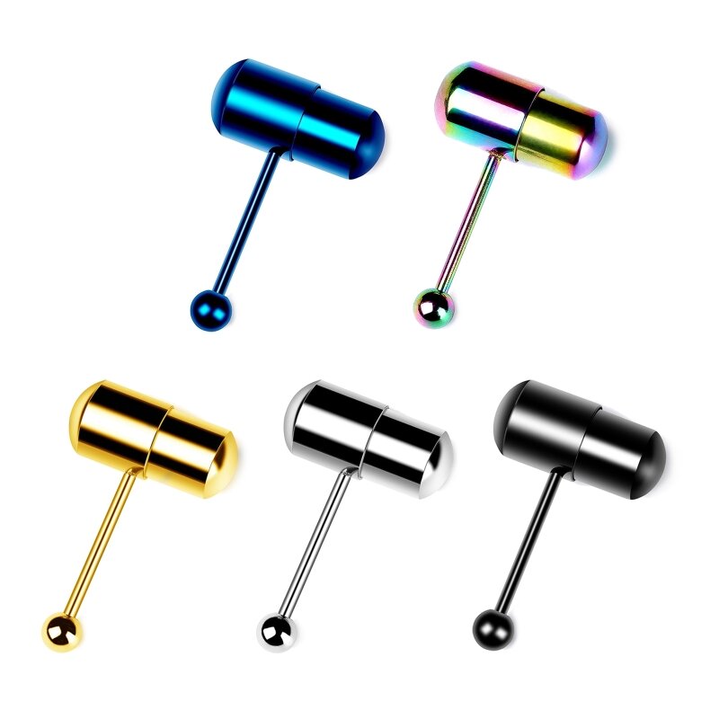 E15E Straight Barbell Ring Stainless Steel Punk Tongue Bar Body Piercing Jewelry Vibrating Tongue Ring for Adult Women