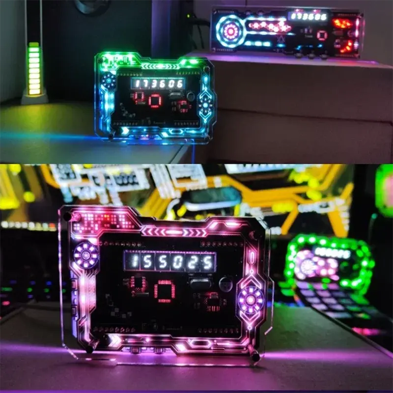 Cyberpunk RGB LED Nixie Fluorescent Tube Clock Digital Table DisplayDesktop, Cyberpunk, E-sports Room Accessories
