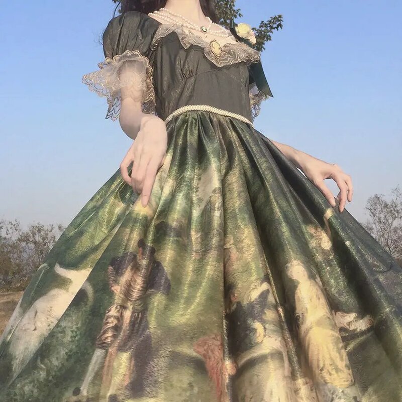 Robe Lolita élégante pour filles adultes, robe Sweet Lolita Jsk Princess Court Style, robe boule de forêt, peinture à l'huile, robe Tea Party