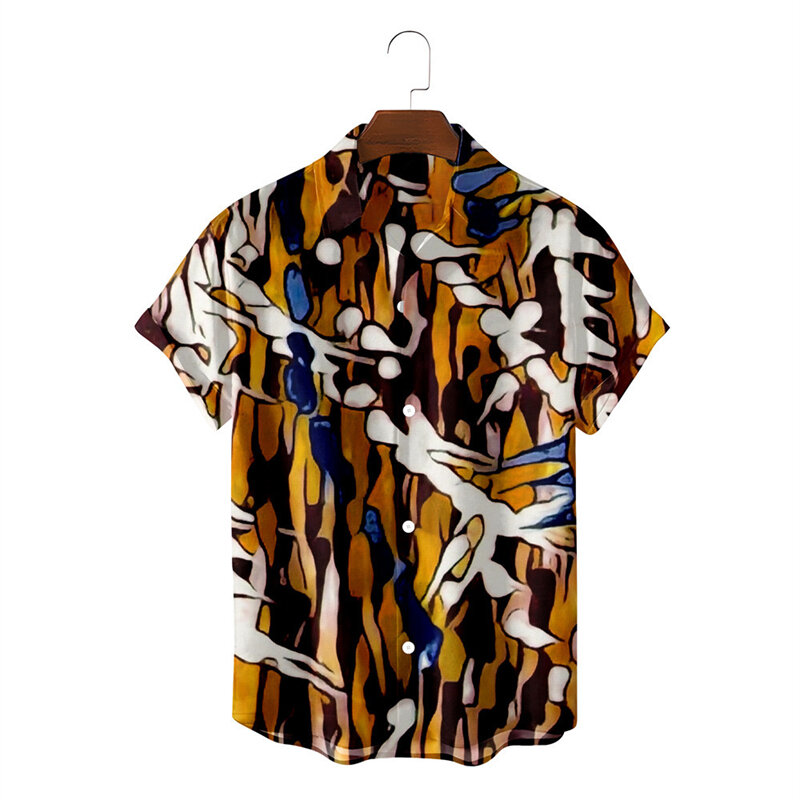 Blusa de manga curta havaiana listra masculina, estampa de leopardo, roupas harajuku, camisas havaianas, tops de festa