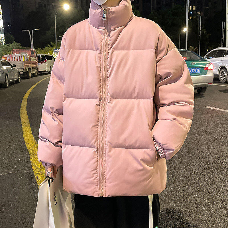 Streetwear męskie ciepłe parki płaszcz ocieplany kurtka zimowa jednokolorowe mężczyźni dorywczo kobieta płaszcz Harajuku stanąć kołnierz moda Parka 5XL