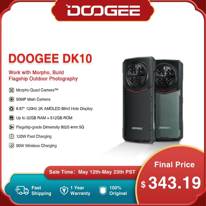 DOOGEE DK 10-Façades Morpho Caméra, Appareil photo™Dean-Dimrespond8020 Écran AMOLED 5G, Charge Rapide 6.67 W, 12 + 20 Go de RAM, 120 Go, 2.5 ", 120Hz, 512 K