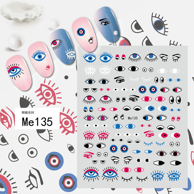 1 Vel 3D Blue Evil Eye Ontwerp Nail Art Decals Diy Zelfklevende Charms Abstracte Lijn Sliders Decoratie Kleurrijke nail Stickers