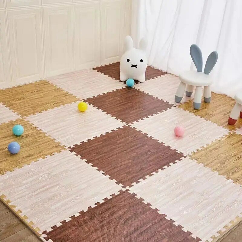 Alfombra de actividades de madera para bebé, tapete de espuma de madera para juegos de 8 piezas, 30x30cm de grosor, 1,2 cm