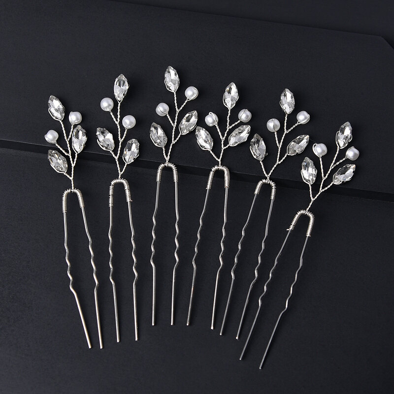 Horquillas de perlas doradas y plateadas para el cabello, accesorios para el cabello de boda con diamantes de imitación de cristal, 6 piezas