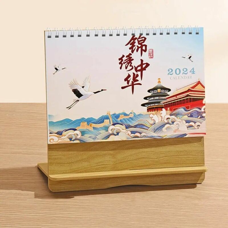 Calendrier de l'année du dragon fait à la main avec date, base en bois, support en papier artisanal, 2024