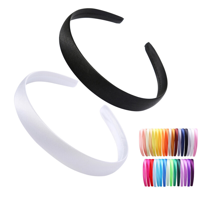 1.5/2cm Plain Headbands Satin Craft Headband DIY Wholesale Hairband Colorful Satin Coverd Head Bands for Girls Women