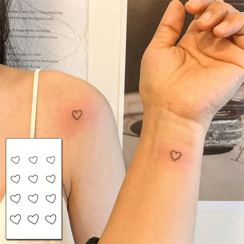 กันน้ำชั่วคราว Tattoo Stickere สีดำมือวาดหัวใจออกแบบ Body Art Fake Tattoo Flash Tattoo ข้อมือข้อเท้าหญิง