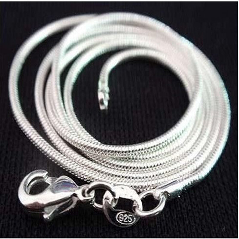 Женское ожерелье из серебра 925 пробы, модная серебряная бижутерия, цепочка-змейка, ожерелье 1 мм 16 18 20 22 24 дюйма