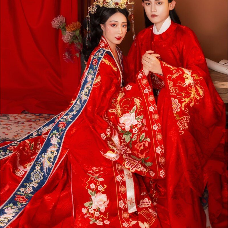 Ming Han-Vêtements de mariage pour hommes et femmes, broderie à la machine, robe de couple, fleur trempée, prairie, châle chinois, jupe