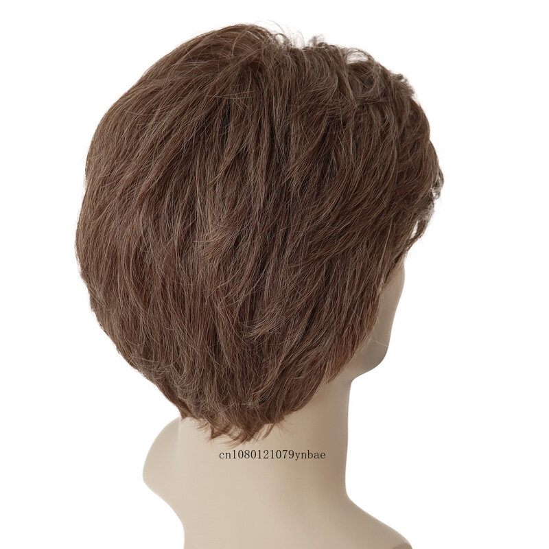 Mens Wig Short Brown Blanche Synthetic Hair Cosplay Layered Daddy Wigs for Guys Male Halloween Costume Party Adjustable Cap Size