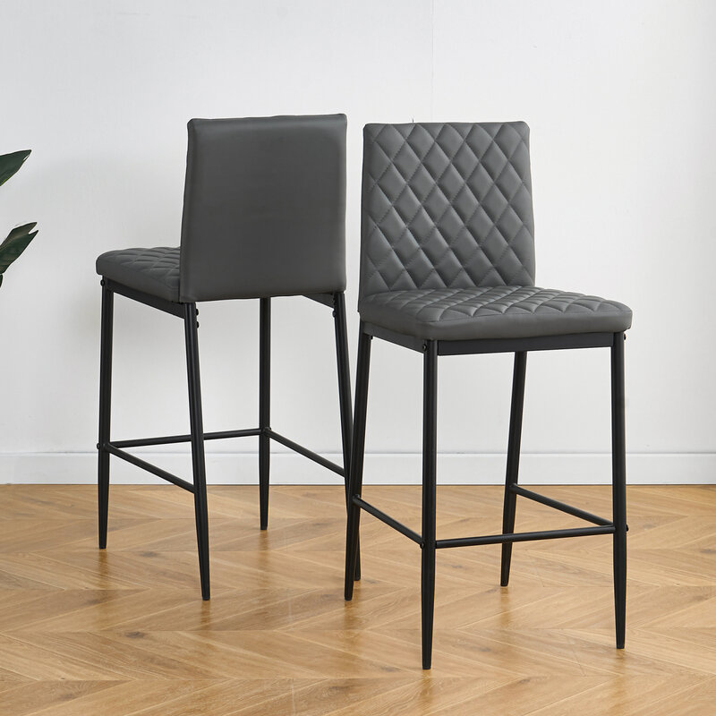 Set of 2 luxurious diamond-shaped flannel bar chairs with high-quality black metal legs for stability and durability. Stylish an