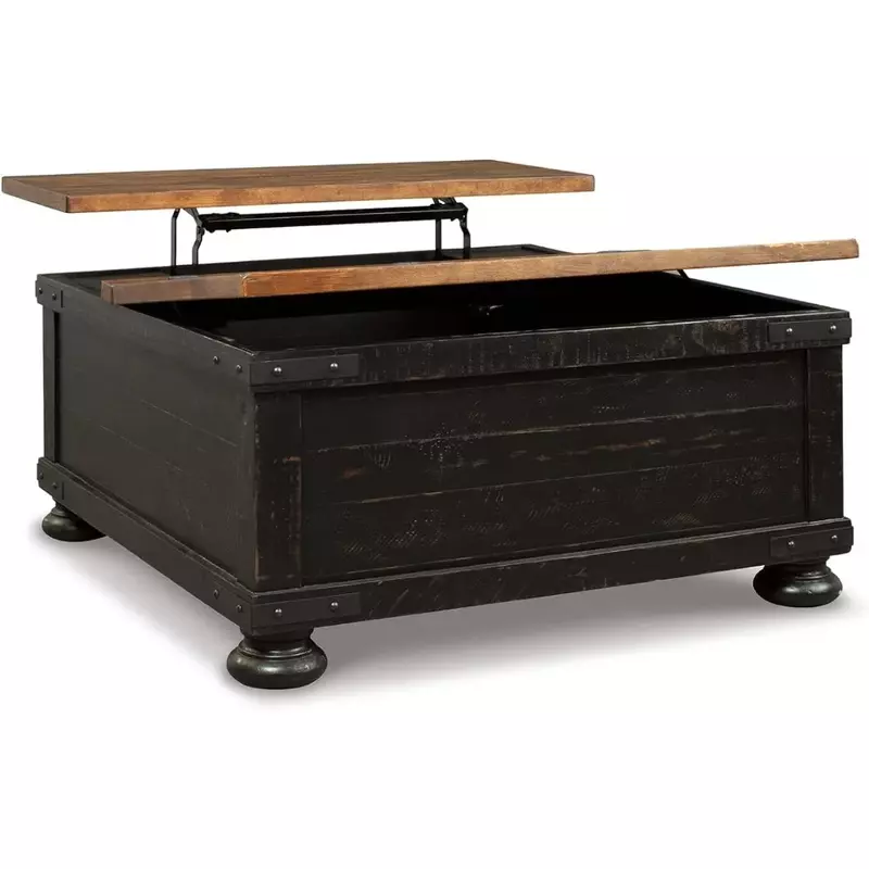 Valebeck Farmhouse Lift Top Coffee Table With Storage Distressed Brown & Black Finish 36 in X 36 in X 18 in Dining Room Sets