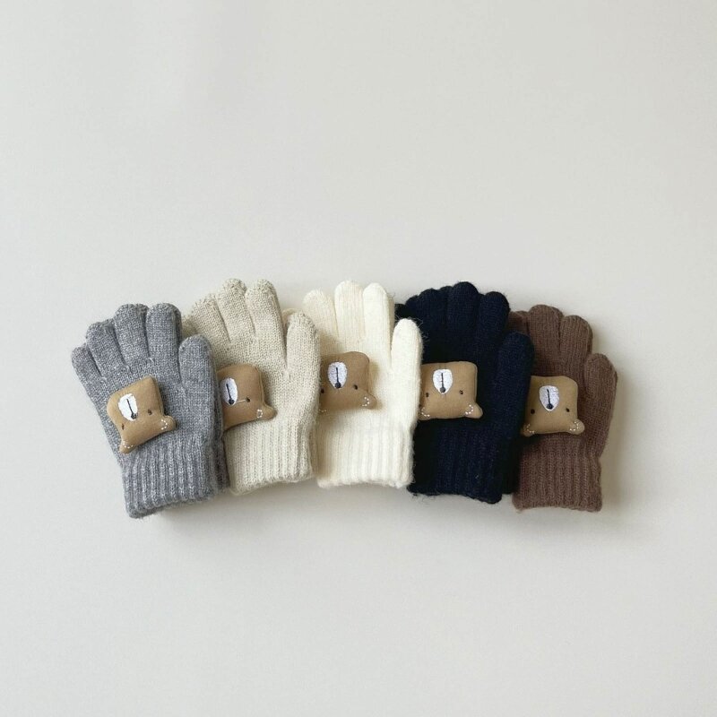 Stylowe rękawiczki na palce Dzianinowe rękawiczki dla dzieci, idealne do uprawiania zimowych sportów na świeżym powietrzu