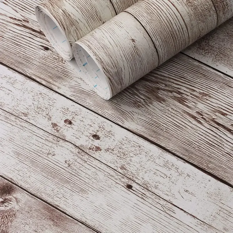 PVC adesivos de parede para decoração Home, papel de parede removível, adesivo impermeável, grão de madeira envelhecido, Big Roll, DIY, casa, 45cm