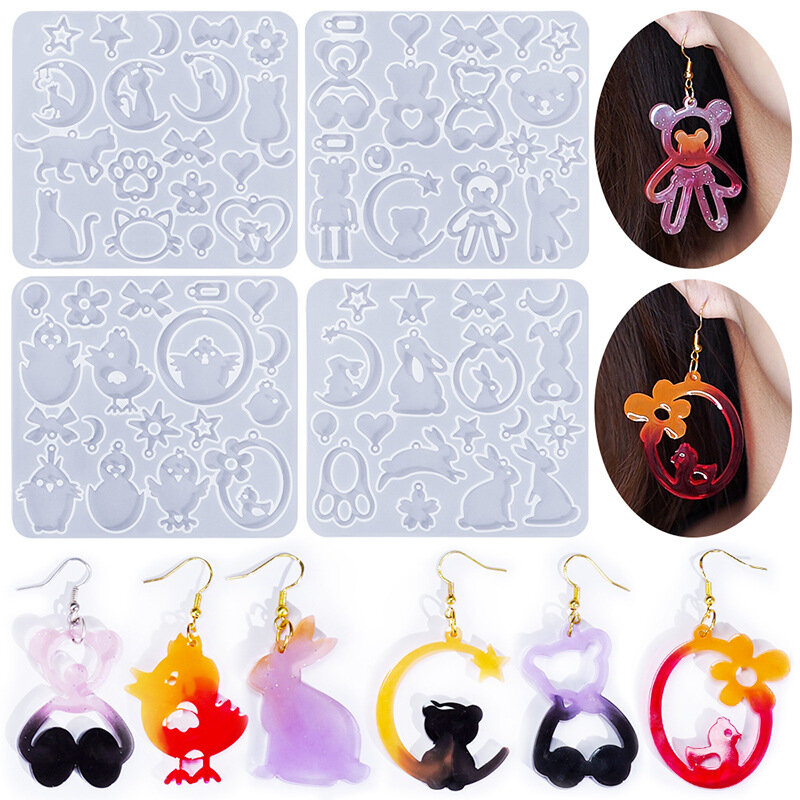 Earring Pendant Epoxy Resin Silicone Mold DIY Moon Animal Flower Shaped Resin Mould Jewelry Making Keychain Pendant Mold Craft