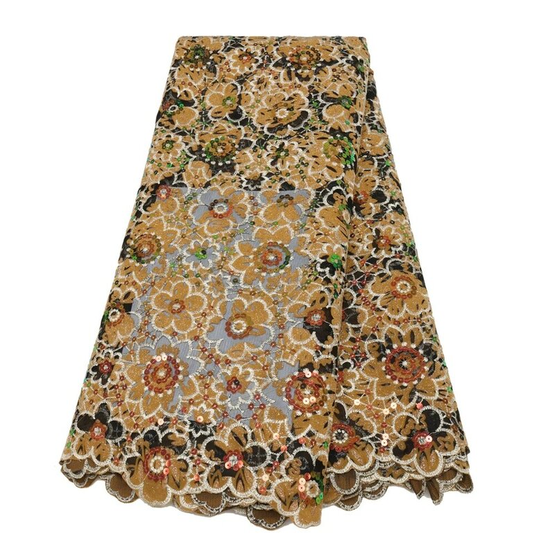 Африканская кружевная ткань с блестками 2023, Высококачественная французская нигерийская кружевная ткань с вышивкой для свадьбы, 5 ярдов, материал для шитья QF3013