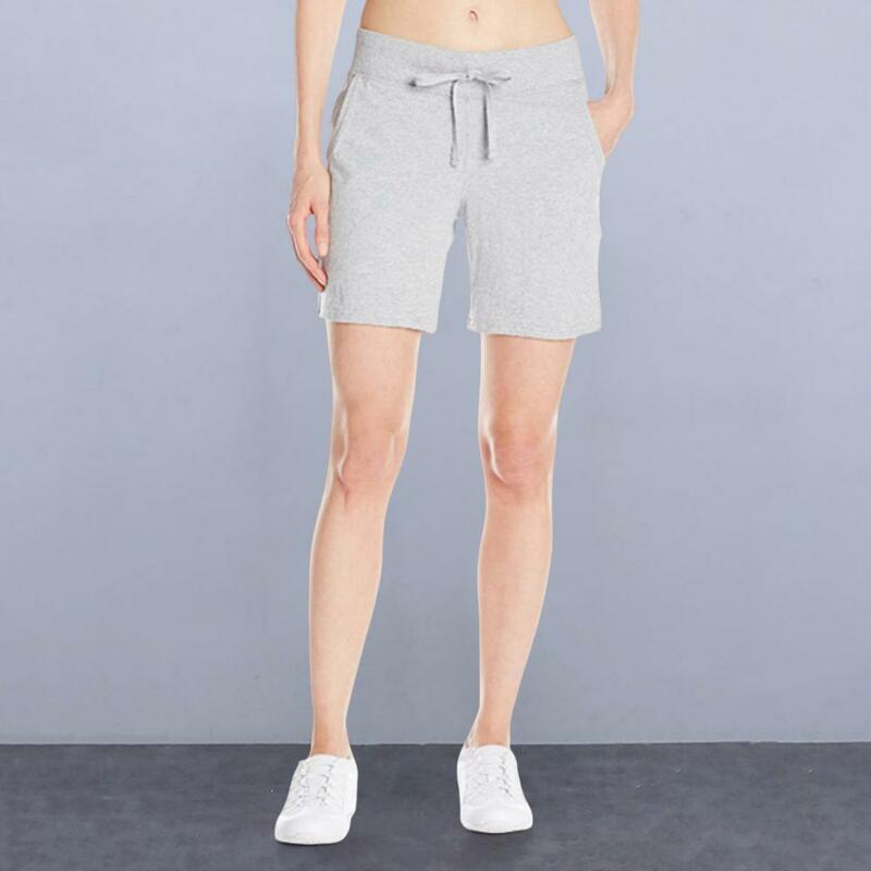 Celana pendek saku dua sisi wanita, celana pendek warna Solid modis musim panas dengan tali pinggang kantong samping untuk Yoga