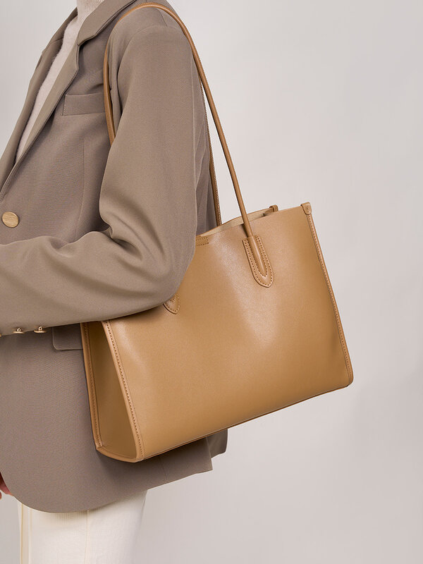 Tas kulit wanita, tas tote kulit lembut niche, serbaguna, tas bahu minimalis kapasitas besar, tas kulit sapi