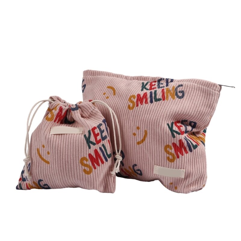 Y166 Letter Pattern Cosmetic Bag Drawstring Corduroy Makeup Bag Small Pencil Box Stationery Case Large Capacity Toiletry Bag