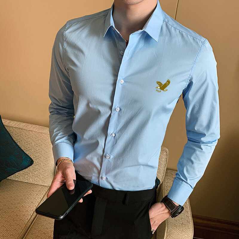 Camisa azul de algodón para hombre, camisa transpirable, cómoda, hawks