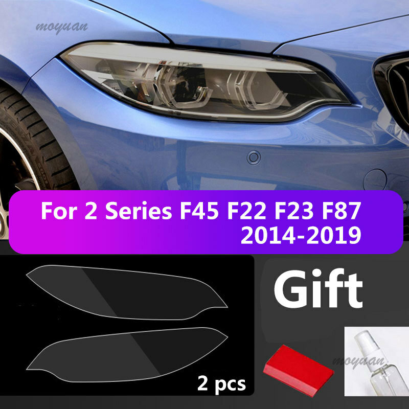 2Pcs Car Covers Headlight Protective Film For BMW F45 F22 F23 F87 2 Series M240I 220I Black TPU Sticker Decoration Accessories