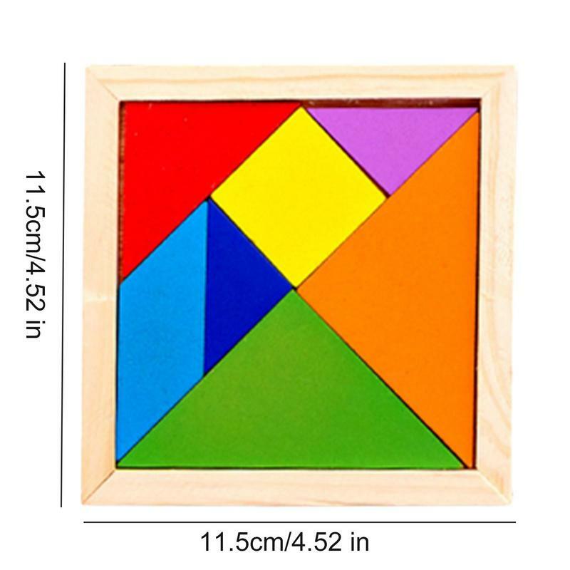 Drewniany Tangram Puzzle kolorowy kształt geometryczny Puzzle dla dzieci kształt poznawczy oświecenie zabawka świetny prezent dla dzieci w wieku 4-8 lat